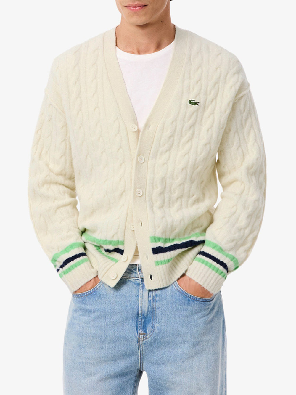 Cardigan Lacoste da Uomo - Avorio