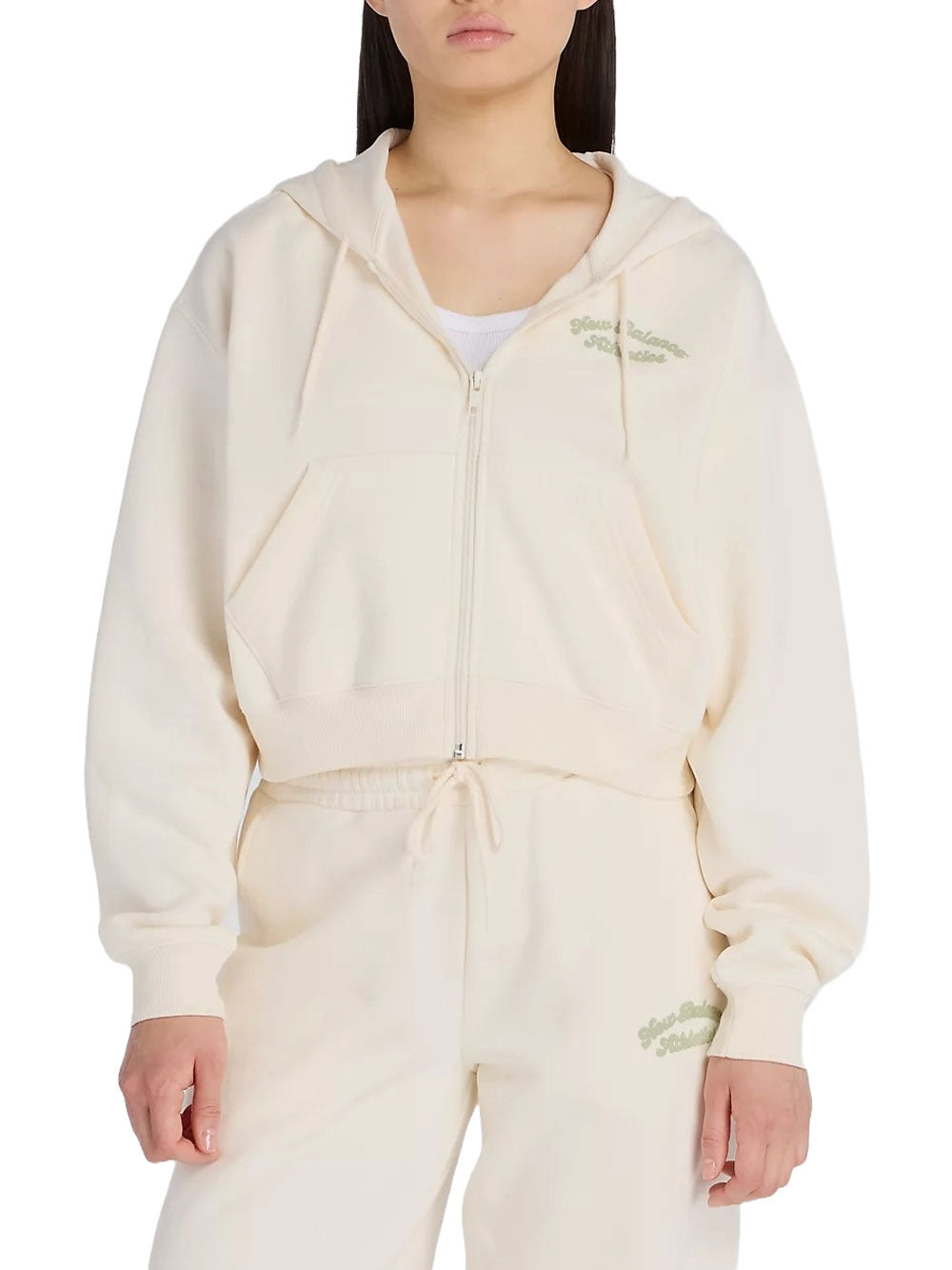 Felpa Zip New Balance Linear Heritage da Donna - Avorio