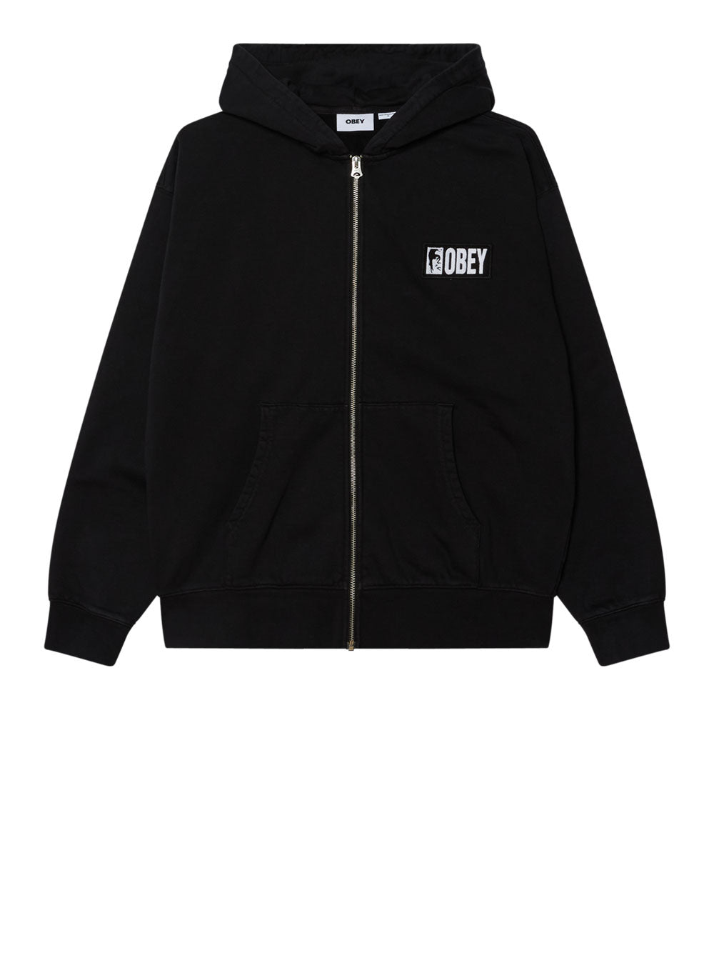 Felpa Zip Obey Margin Faded da Uomo - Nero