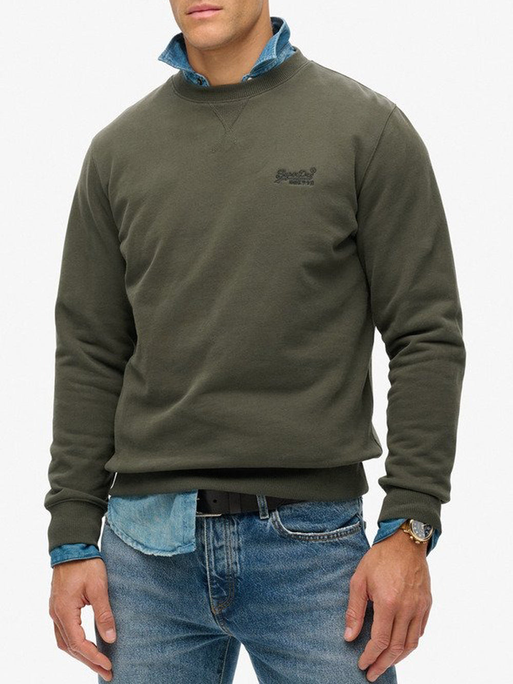 Felpa Superdry Essential Logo Crew da Uomo - Verde