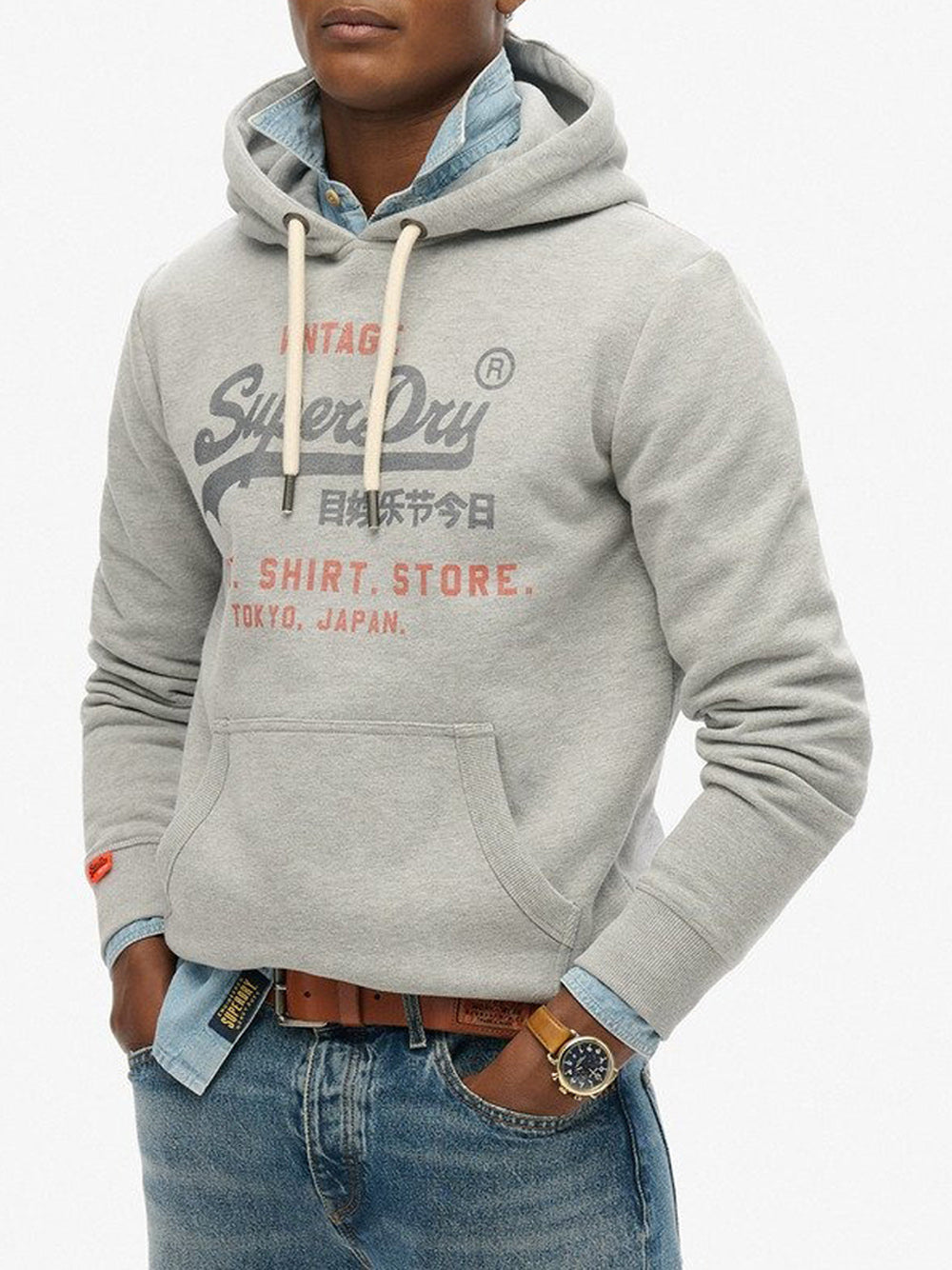 Felpa Cappuccio Superdry Heritage Relaxed da Uomo - Grigio