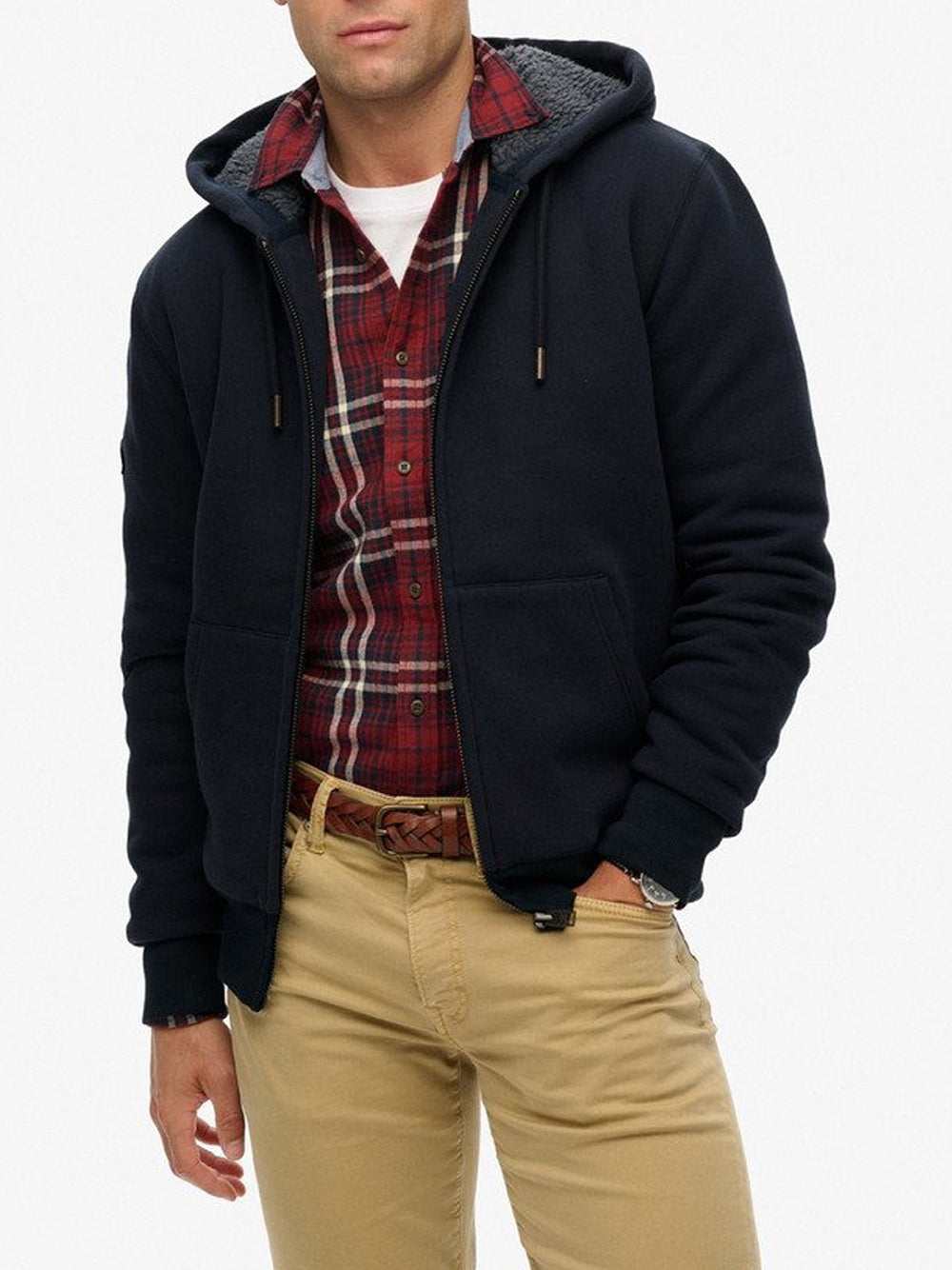 Felpa Zip Superdry Borg Lined da Uomo - Blu
