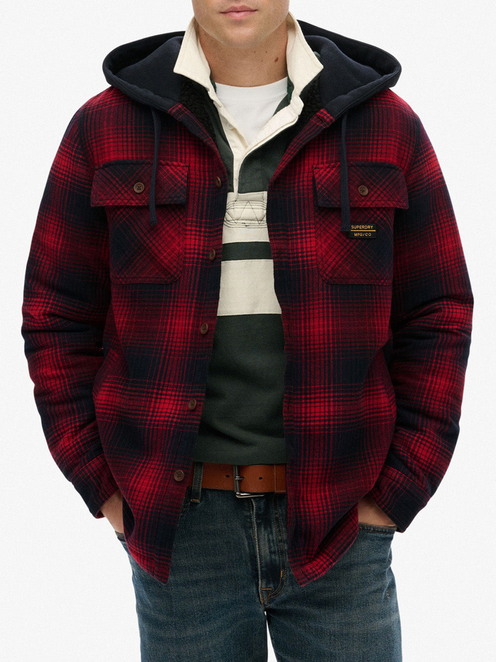 Camicia Casual Superdry Hooded Check da Uomo - Rosso