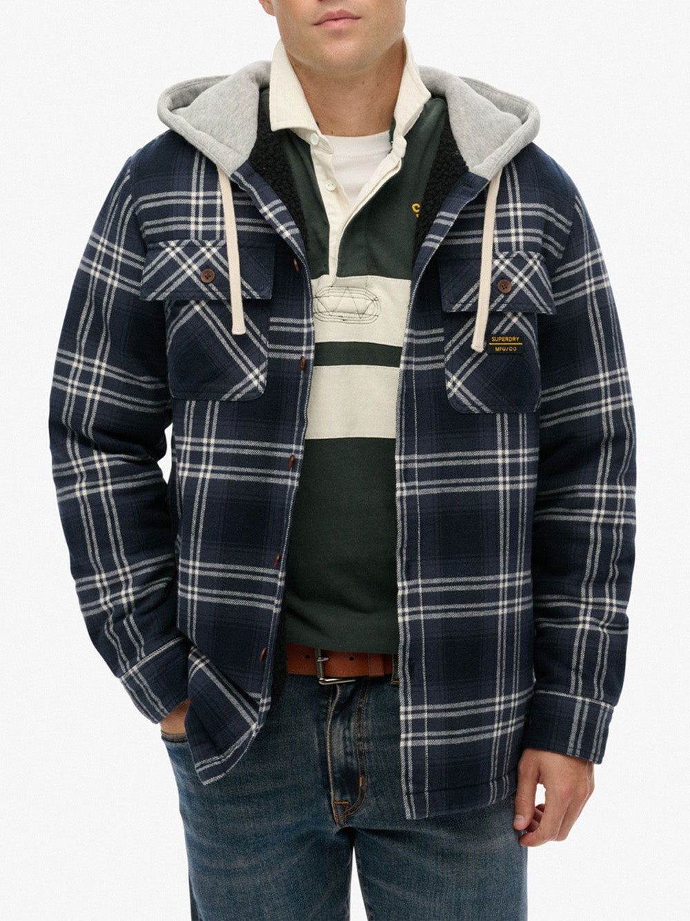 Camicia Casual Superdry Hooded Check da Uomo - Blu