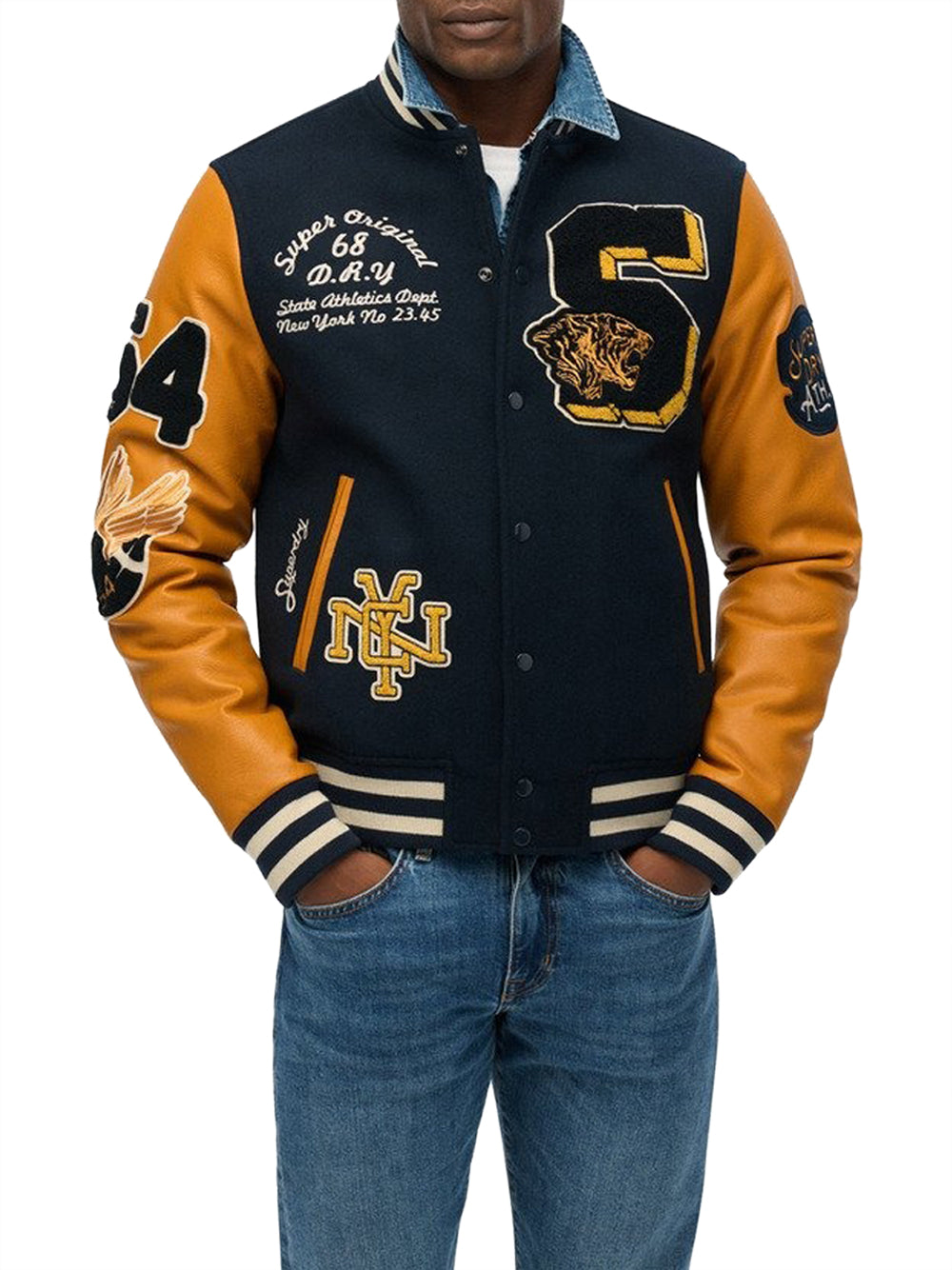 Giubbino Superdry Vintage Patched Varsity da Uomo - Blu