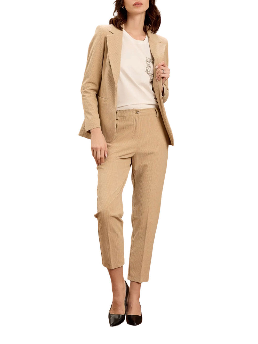 Tailleur Take Two in Velluto Stretto da Donna - Beige