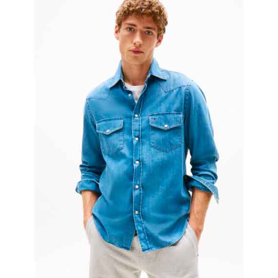Tommy Hilfiger Camicia Manica Lunga Uomo Mod. MW0MW39429 1A4 DENIM Blu
