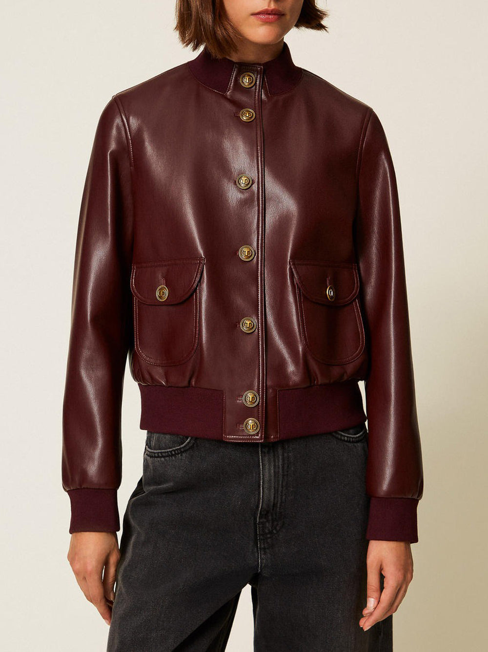 Giubbino di Pelle Twin Set da Donna - Bordeaux