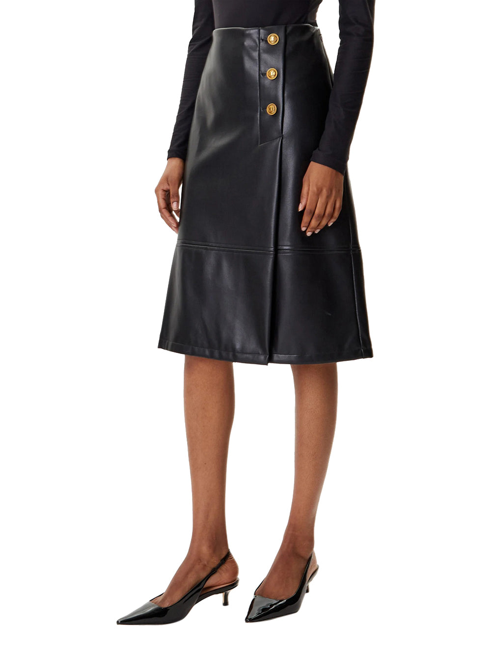 Gonna Longuette Twin Set Ecopelle da Donna - Nero