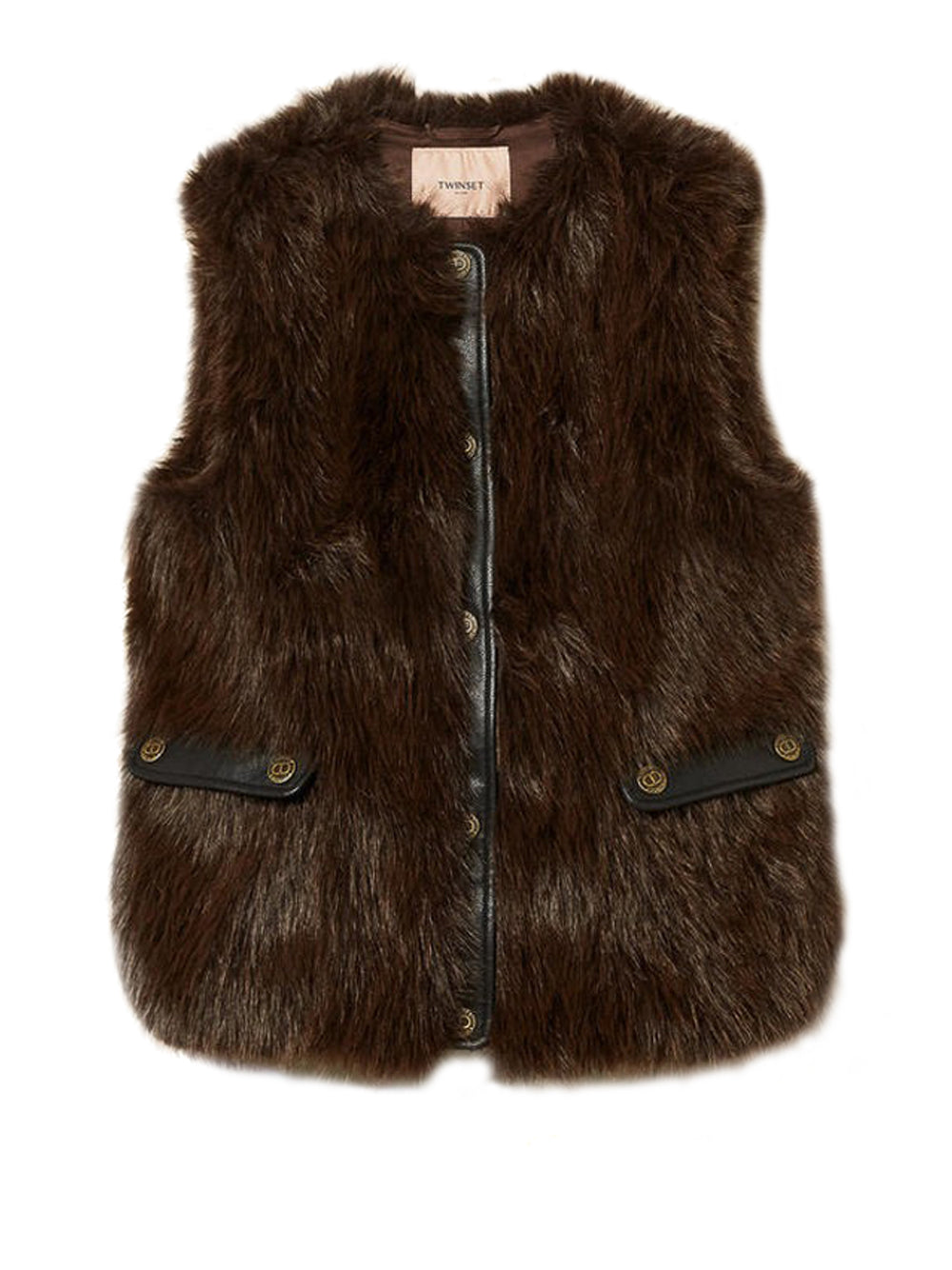 Gilet Twin Set Pelliccia Eco da Donna - Nero Marrone