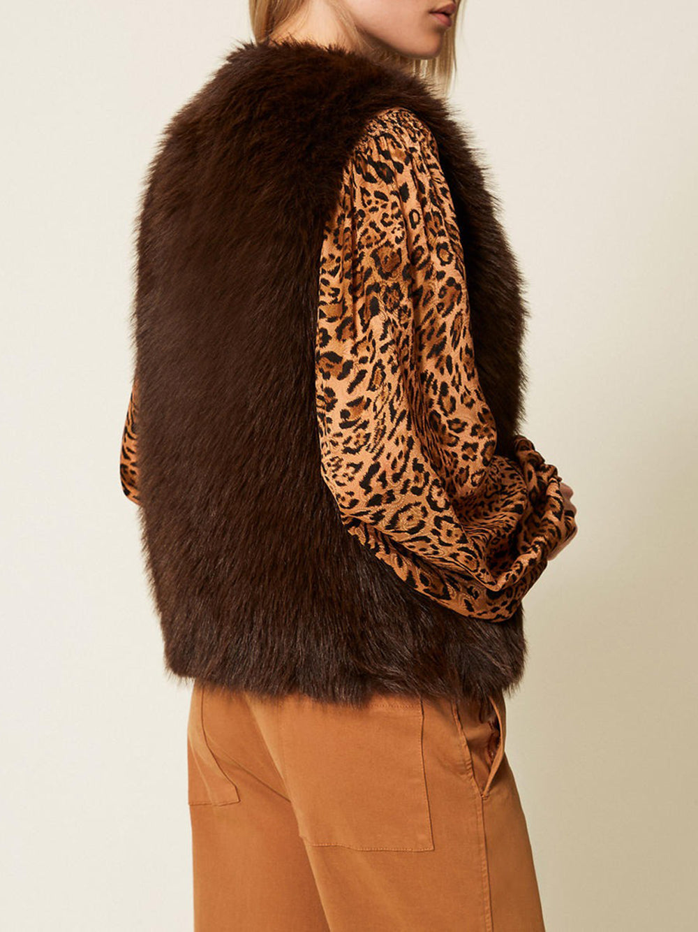 Gilet Twin Set Pelliccia Eco da Donna - Nero Marrone