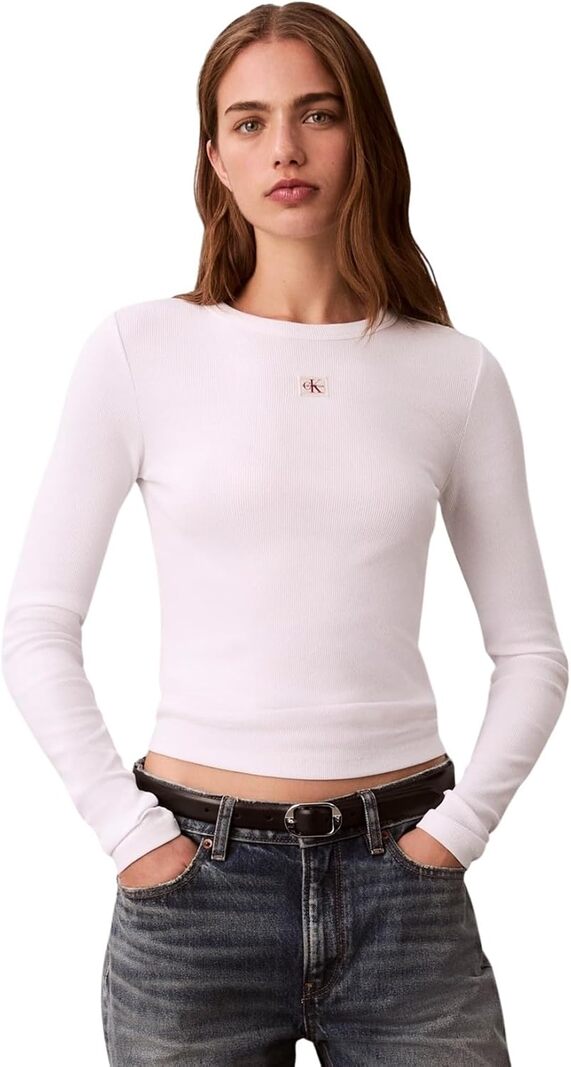 Calvin Klein Calvin Klein Jeans T-shitr Manica Lunga Donna Mod. LV04E205G YAA Bianco