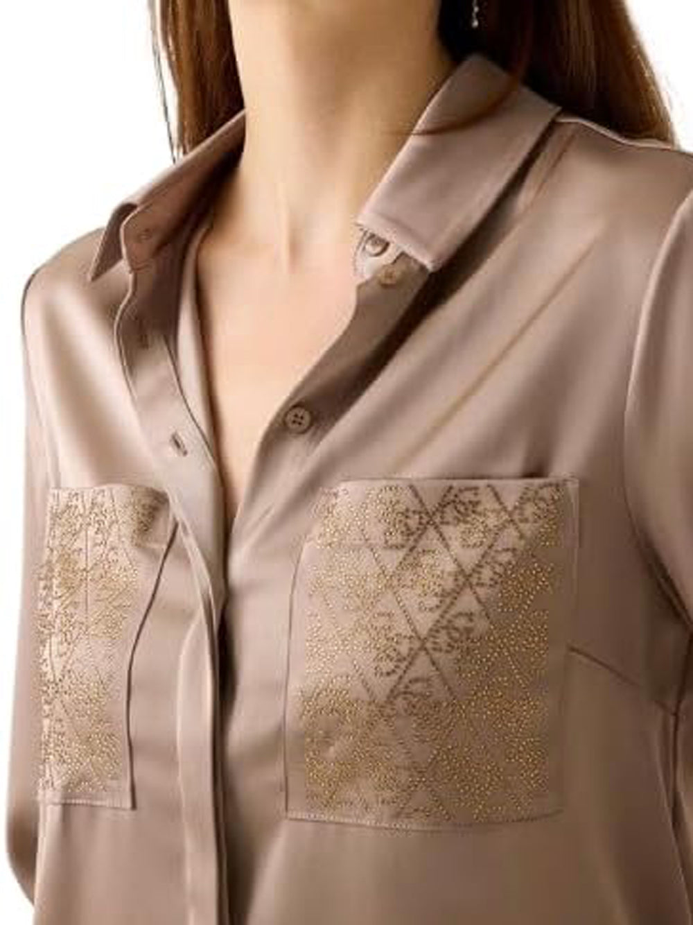 Guess Camicia Manica Lunga Donna Mod. W5RH40 WFQC2 A10L Tortora Beige