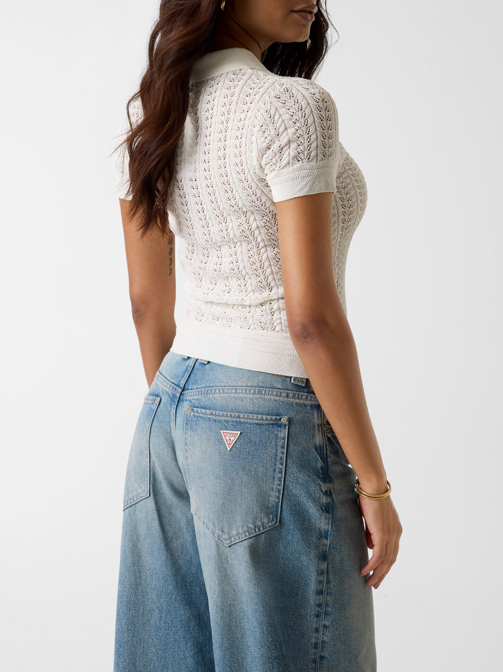 Polo Guess Pointelle Vienna da Donna - Bianco