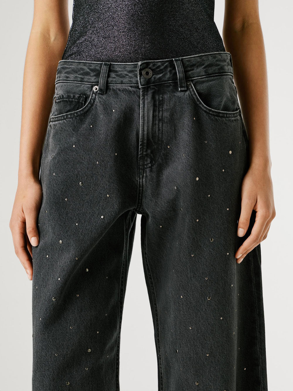 Jeans Wide Pepe Jeans Lina Sparkle da Donna - Nero