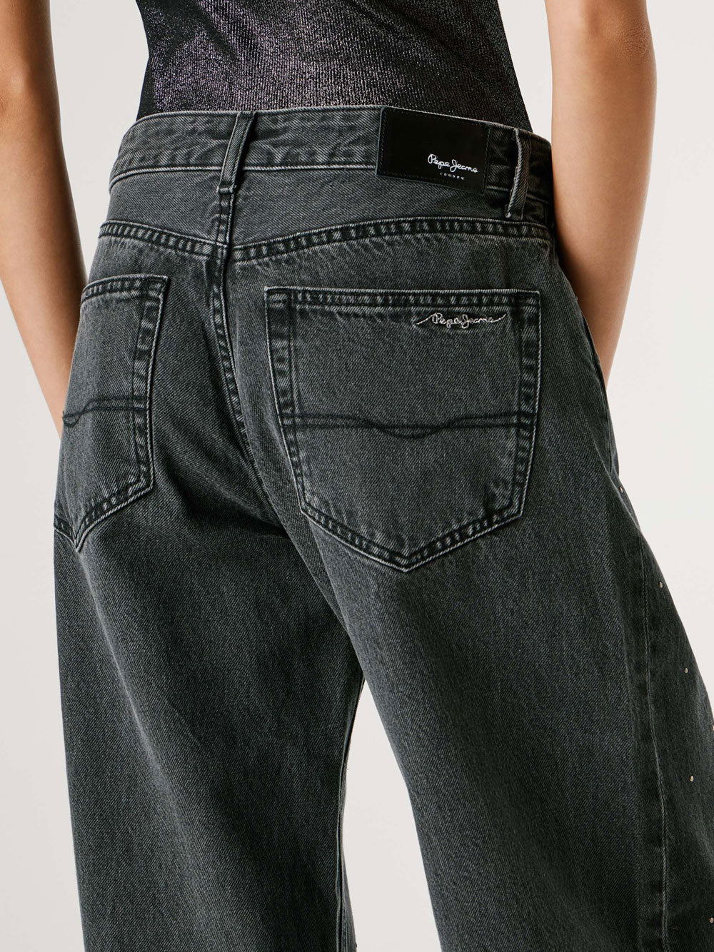 Jeans Wide Pepe Jeans Lina Sparkle da Donna - Nero