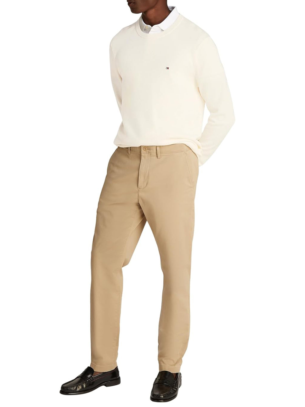 Tommy Hilfiger Maglione Girocollo Uomo Mod. MW0MW36347 ZOO Latte Bianco