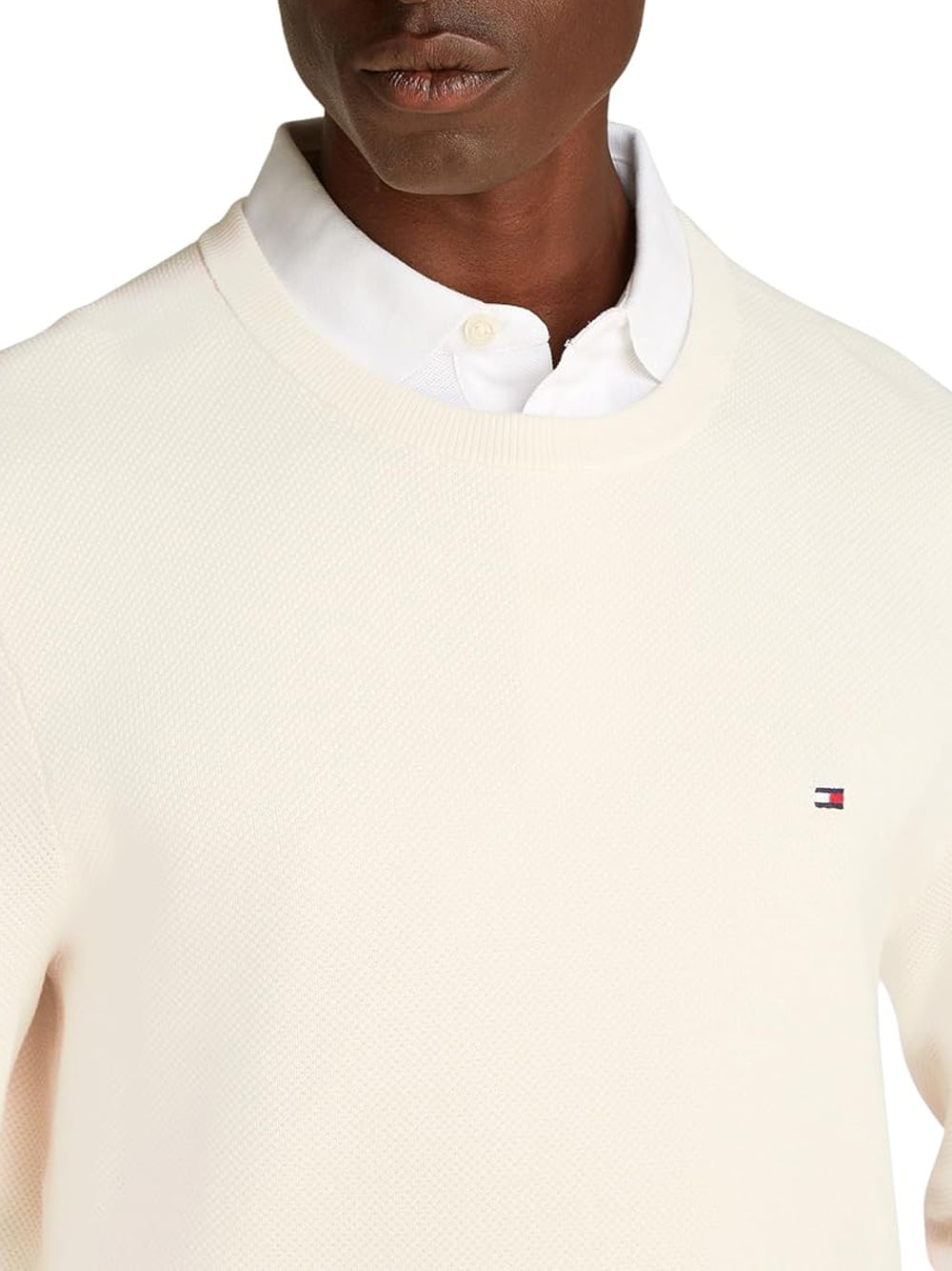 Tommy Hilfiger Maglione Girocollo Uomo Mod. MW0MW36347 ZOO Latte Bianco