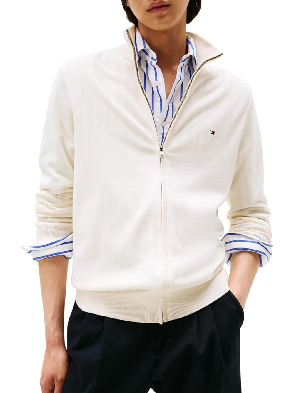 Tommy Hilfiger Cardigan Uomo Mod. MW0MW36517 ZOO Panna Avorio