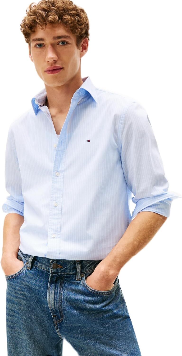 Tommy Hilfiger Camicia Manica Lunga Uomo Mod. MW0MW41399 0A4 Celeste Blu