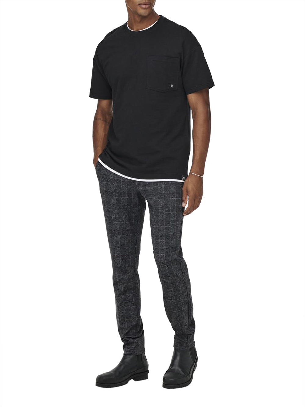 Only e Sons Pantaloni Mark check slim a quadri Grigio