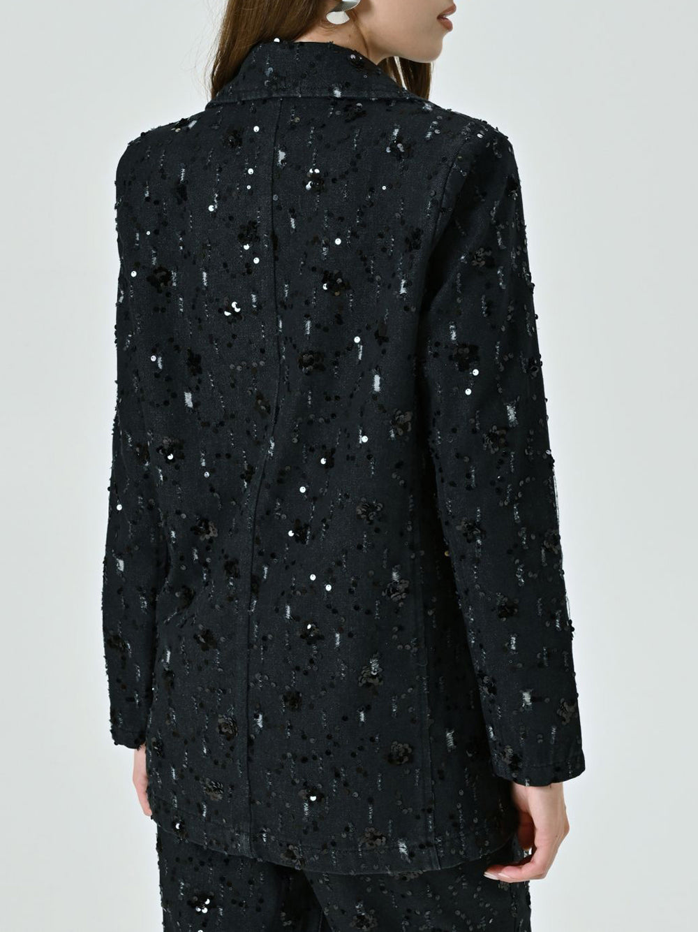 Rinascimento Giacca dritta in Denim con Decoro Paillettes Nero