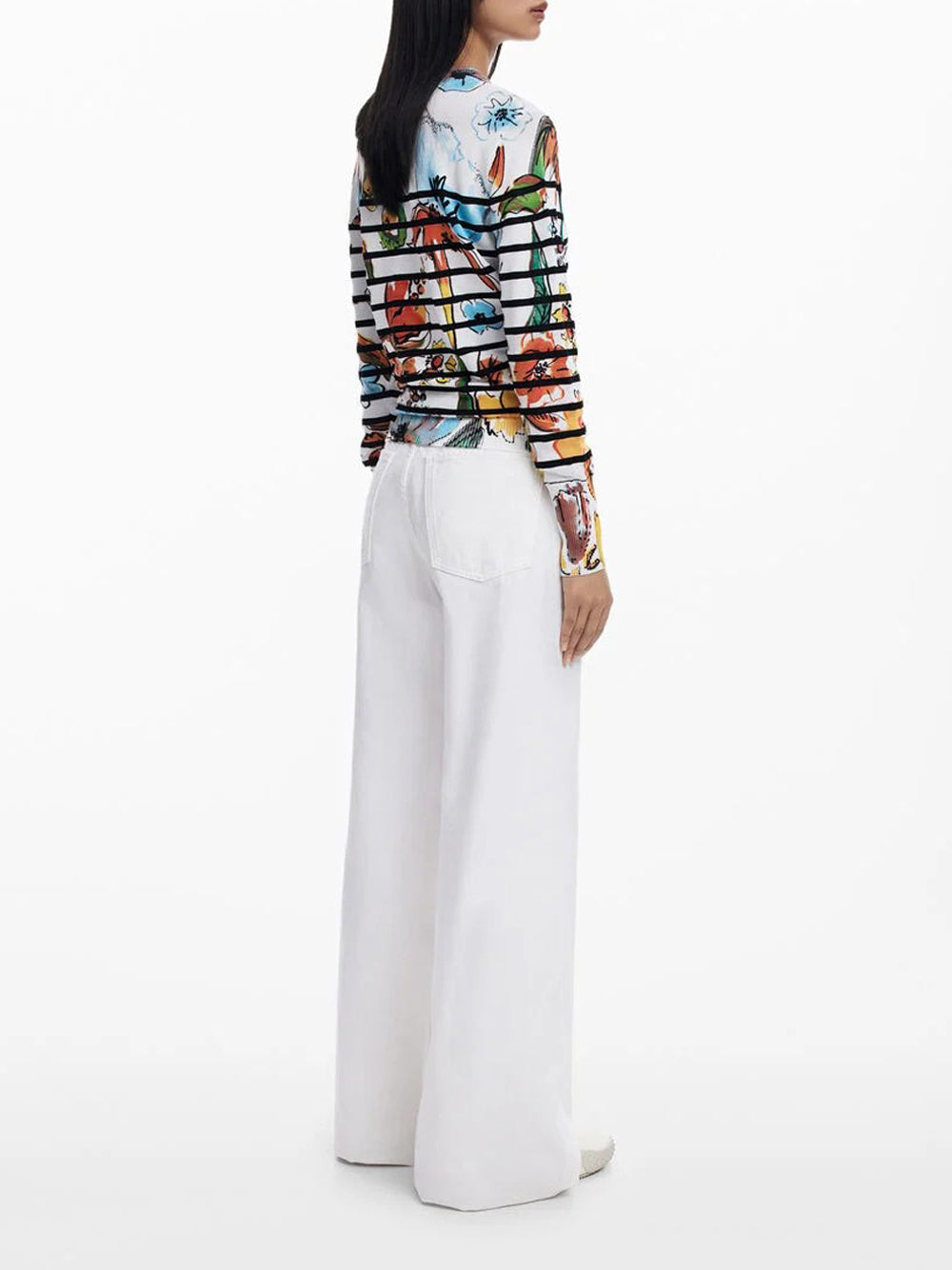 Desigual Maglia a righe con fiori Bianco