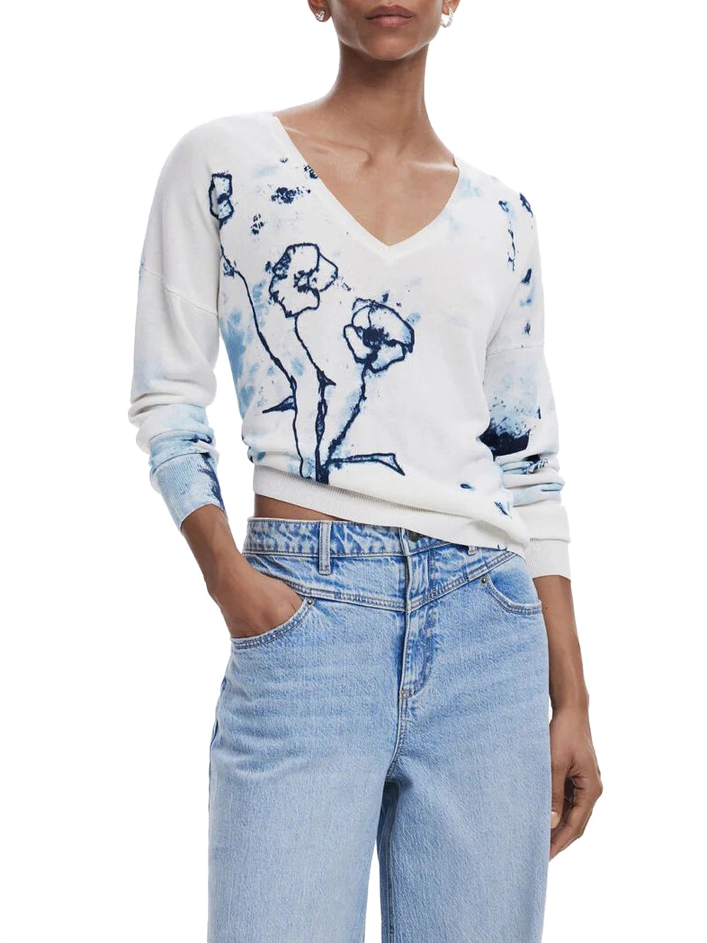 Desigual Maglione motivo papavero Bianco