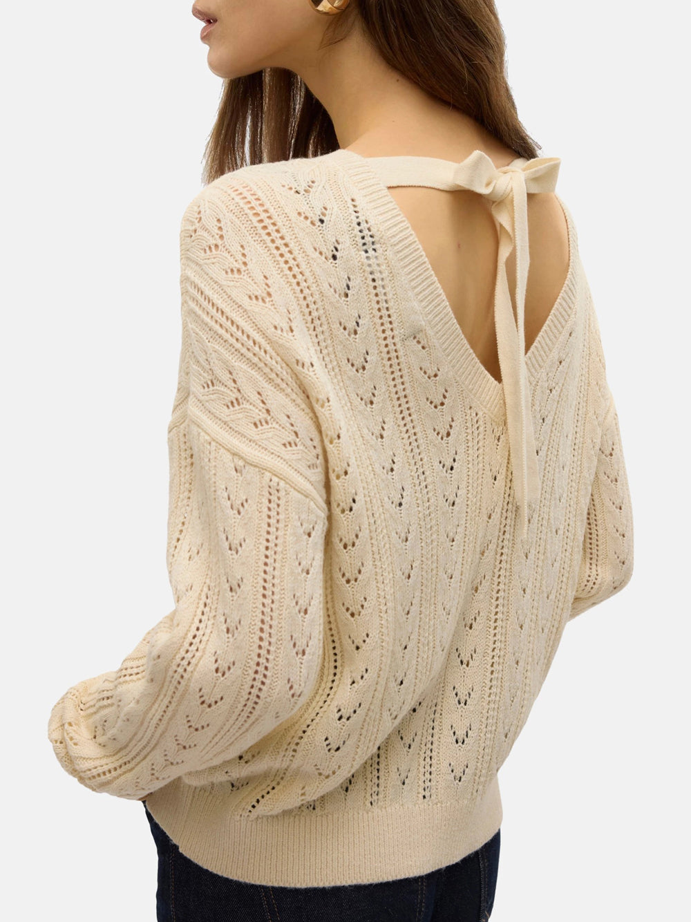 Vero Moda Maglia new verena con trasparenze e fiocco sul retro Bianco