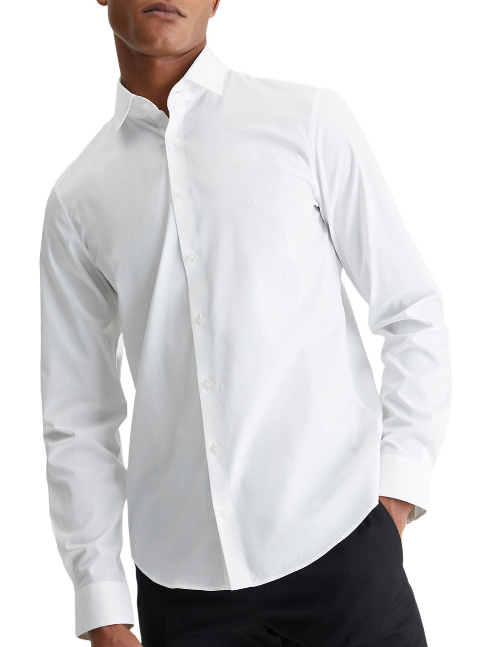 Calvin Klein Camicia Poplin Stretch da Uomo - Bianco